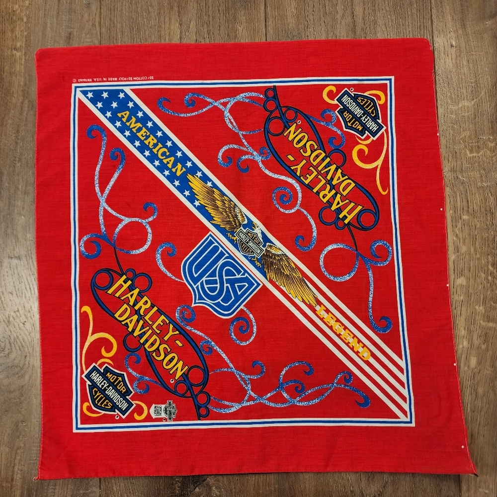 Vintage Harley Davidson Licensed Bandana Scarf Made in USA Red American Eagle